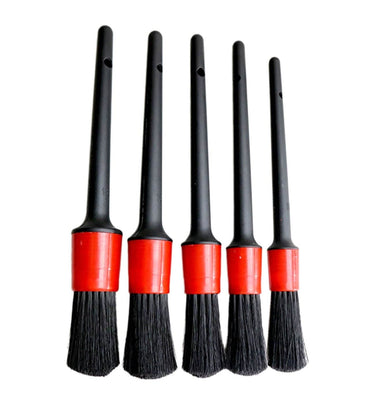 5 PIECE SOFT BRISTLE, WOOD HANDLE WHEEL, LUG NUT, & INTERIOR BRUSH SET